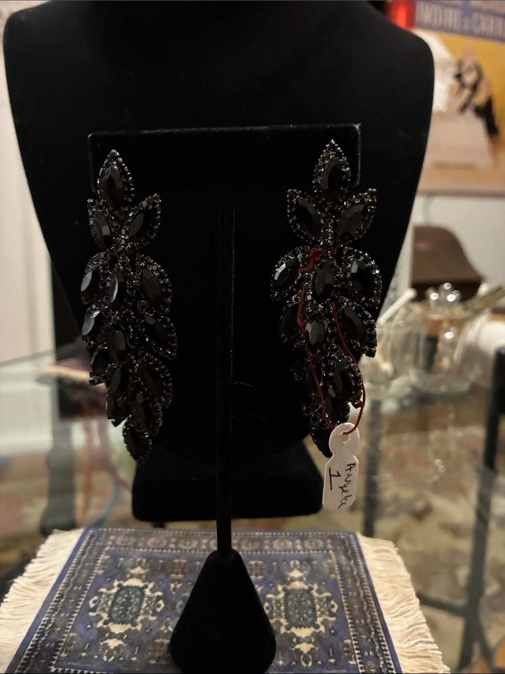 Black Crystal Leaf Drop Earrings - Women Jewelry